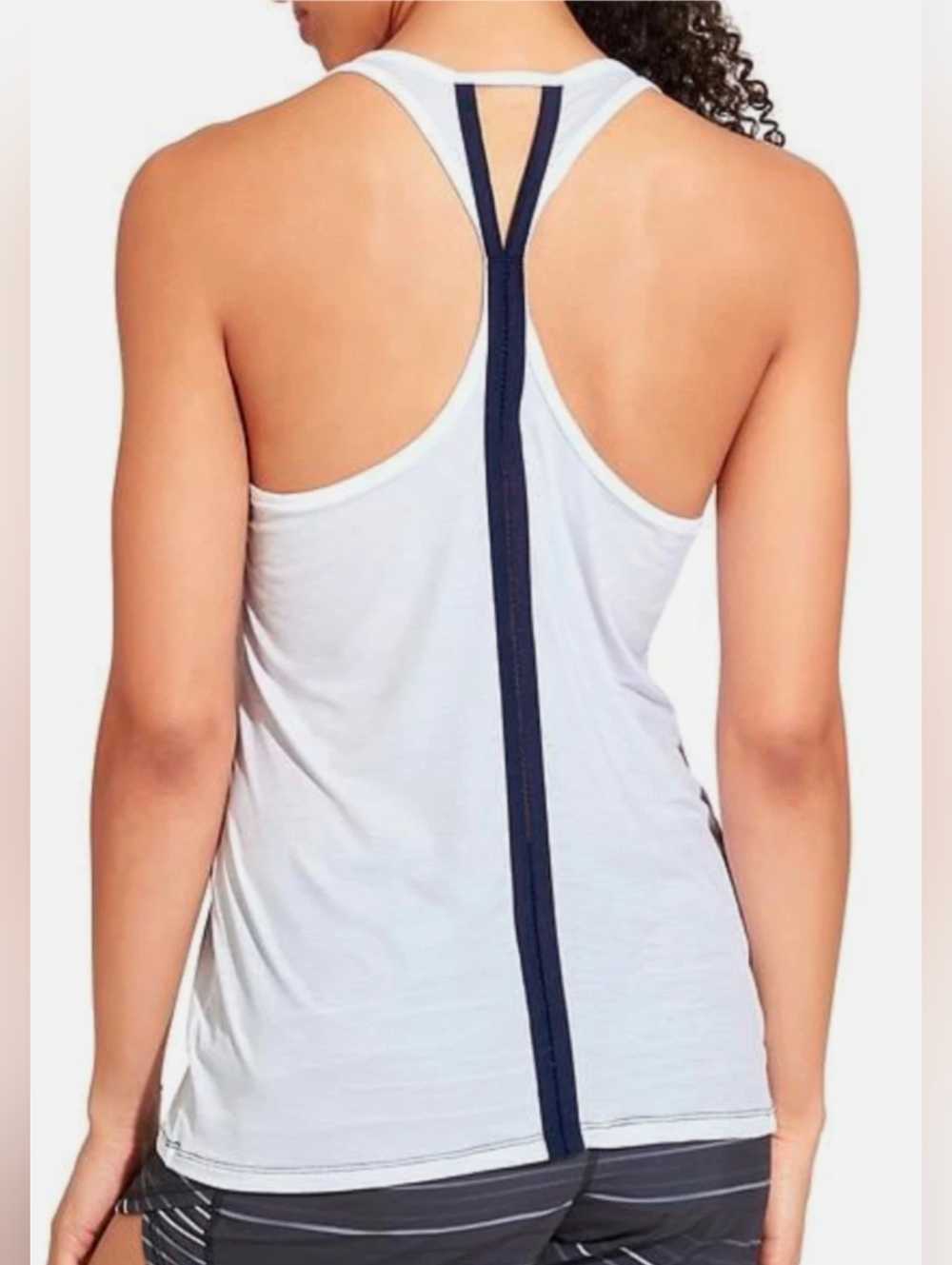 ATHLETA SPREE RACERBACK White And Navy YOGA ACTIVE Size S